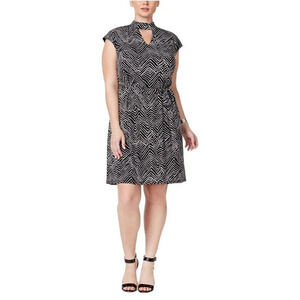 Inc International Concepts Dress Womens Black White Pattern Cap‎ Sleeve Casual